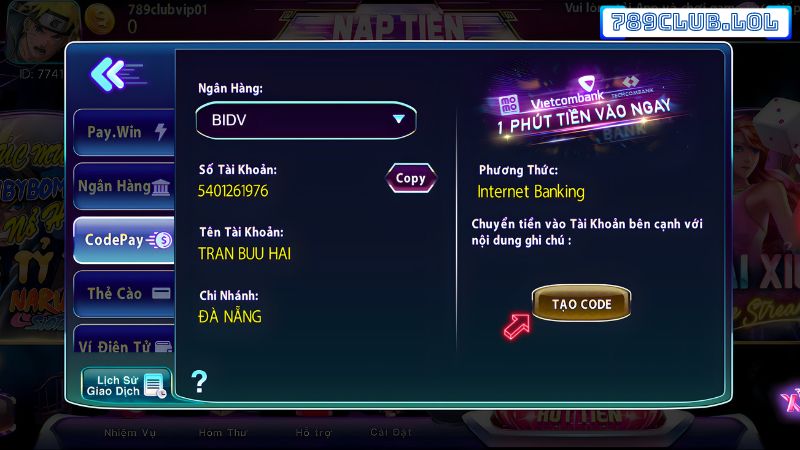 Nạp tiền 789Club qua CodePay