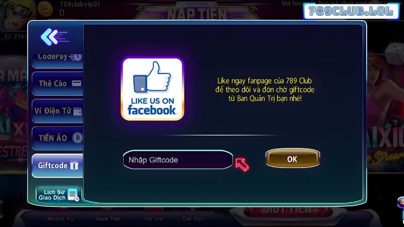 Nạp tiền 789 Club qua Giftcode