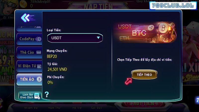 Nạp tiền 789Club qua tiền ảo