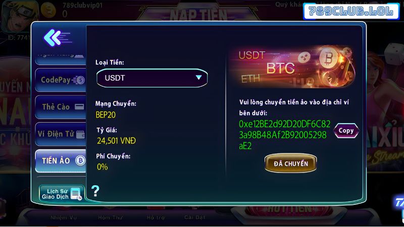 Nạp tiền 789Club qua tiền ảo