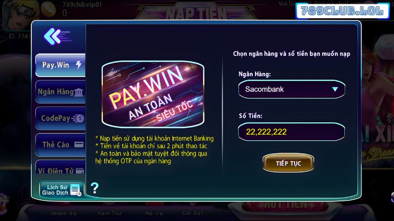 Nạp tiền 789Club qua Pay.Win