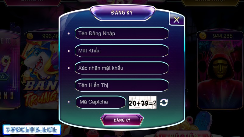 Các yêu cầu cần điền khi đăng ký 789Club